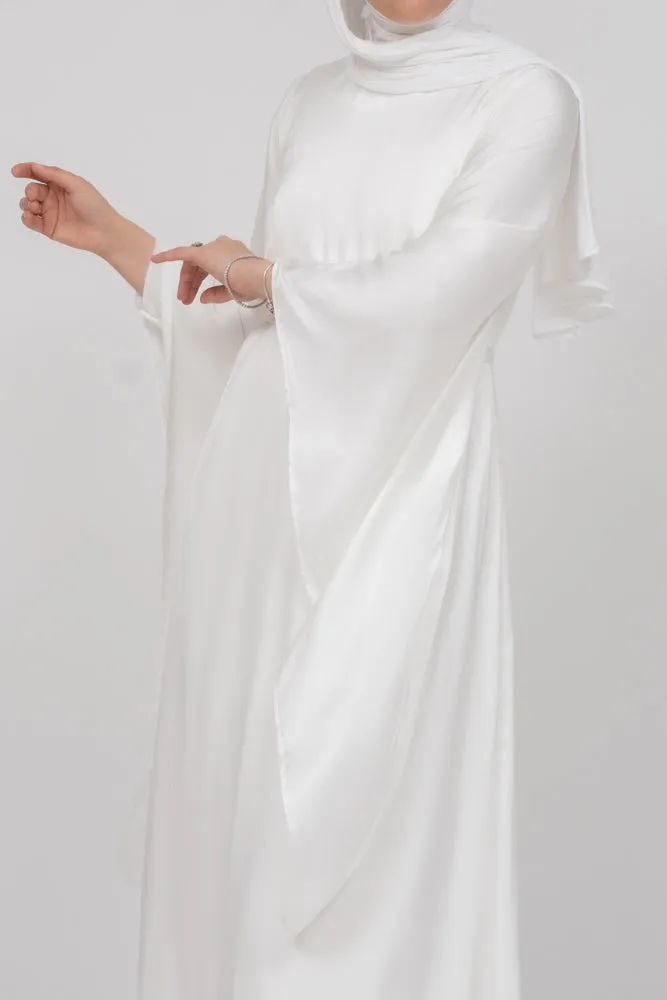 Eternal Ivory Satin Kimono Sleeve Nikah Maxi Dress