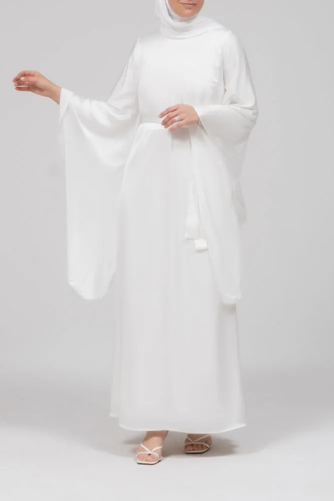 Eternal Ivory Satin Kimono Sleeve Nikah Maxi Dress