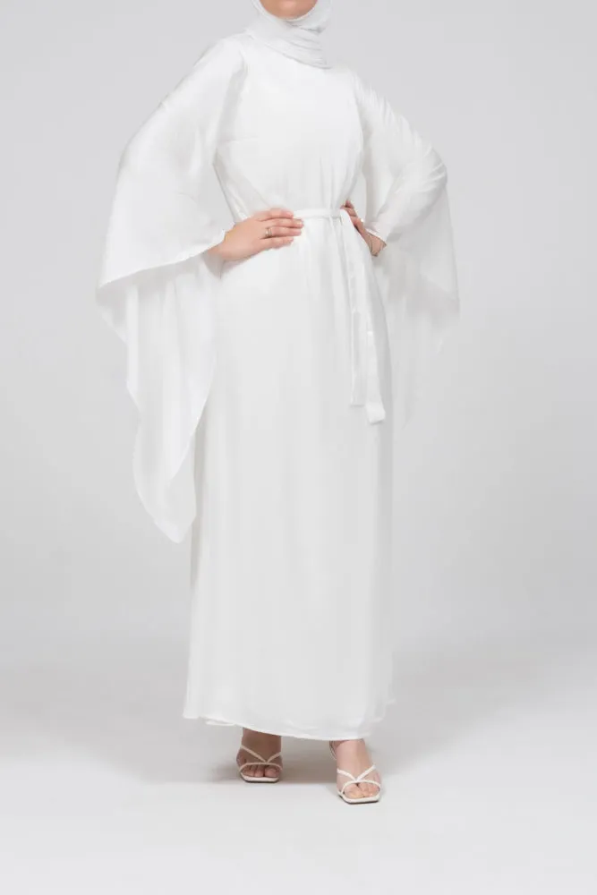 Eternal Ivory Satin Kimono Sleeve Nikah Maxi Dress