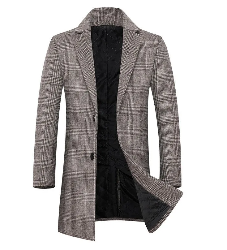 Fashion Plaid Single Breasted Jackets Men's Wool Coats