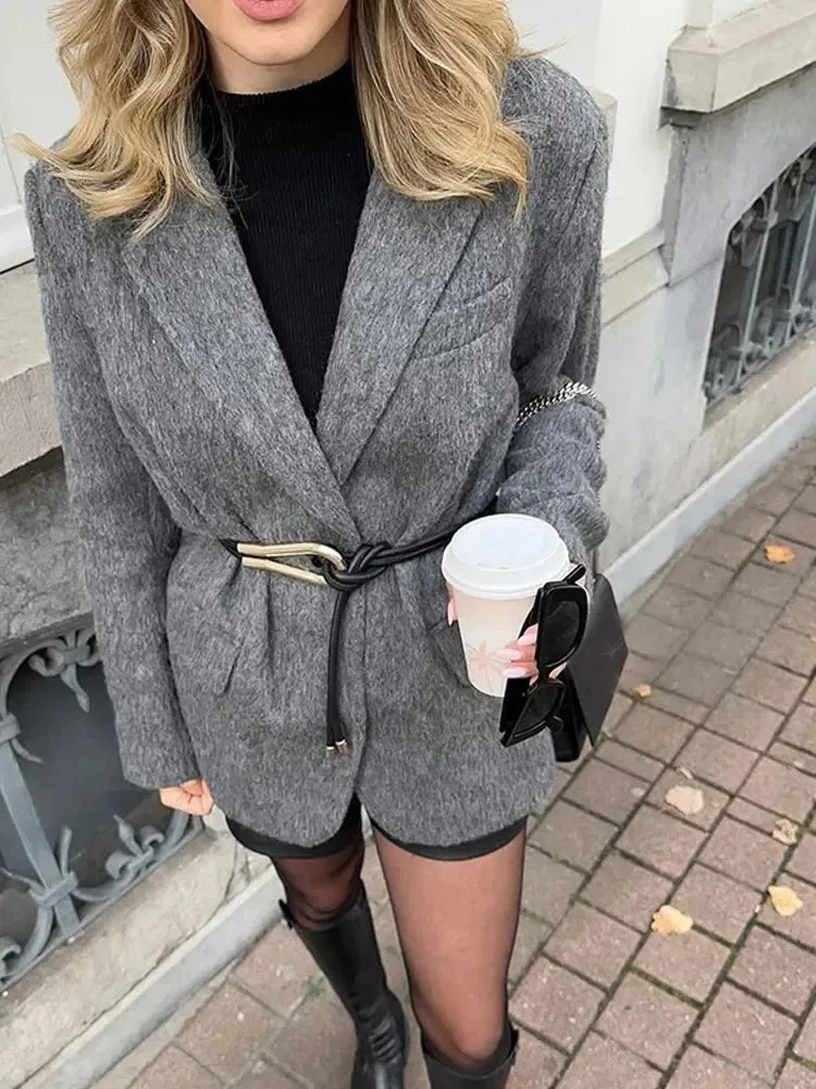 Fashionkova Christmas Gift Outfit Versatile Flip Collar Full Sleeves Woman Fake Pocket Suit Jacket Elegant Single Breasted Loose Short Coat 2025 New Commuter Wear