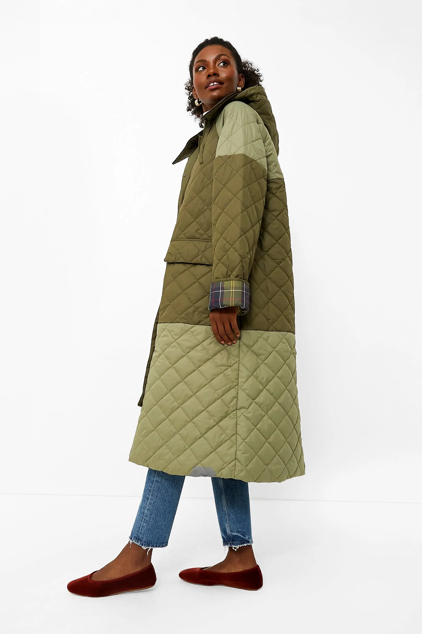 Fern Light Moss Barbour Ganni Quilted Burghley Jacket