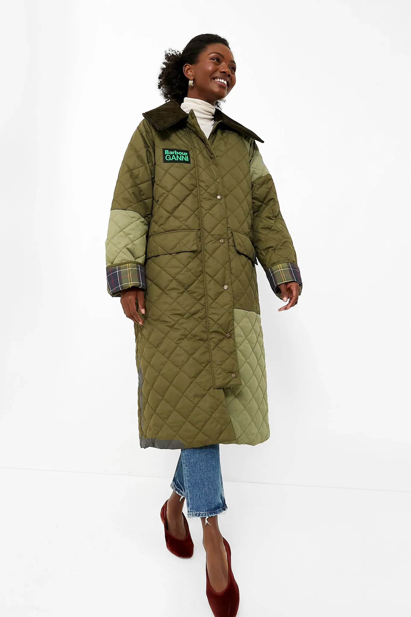 Fern Light Moss Barbour Ganni Quilted Burghley Jacket