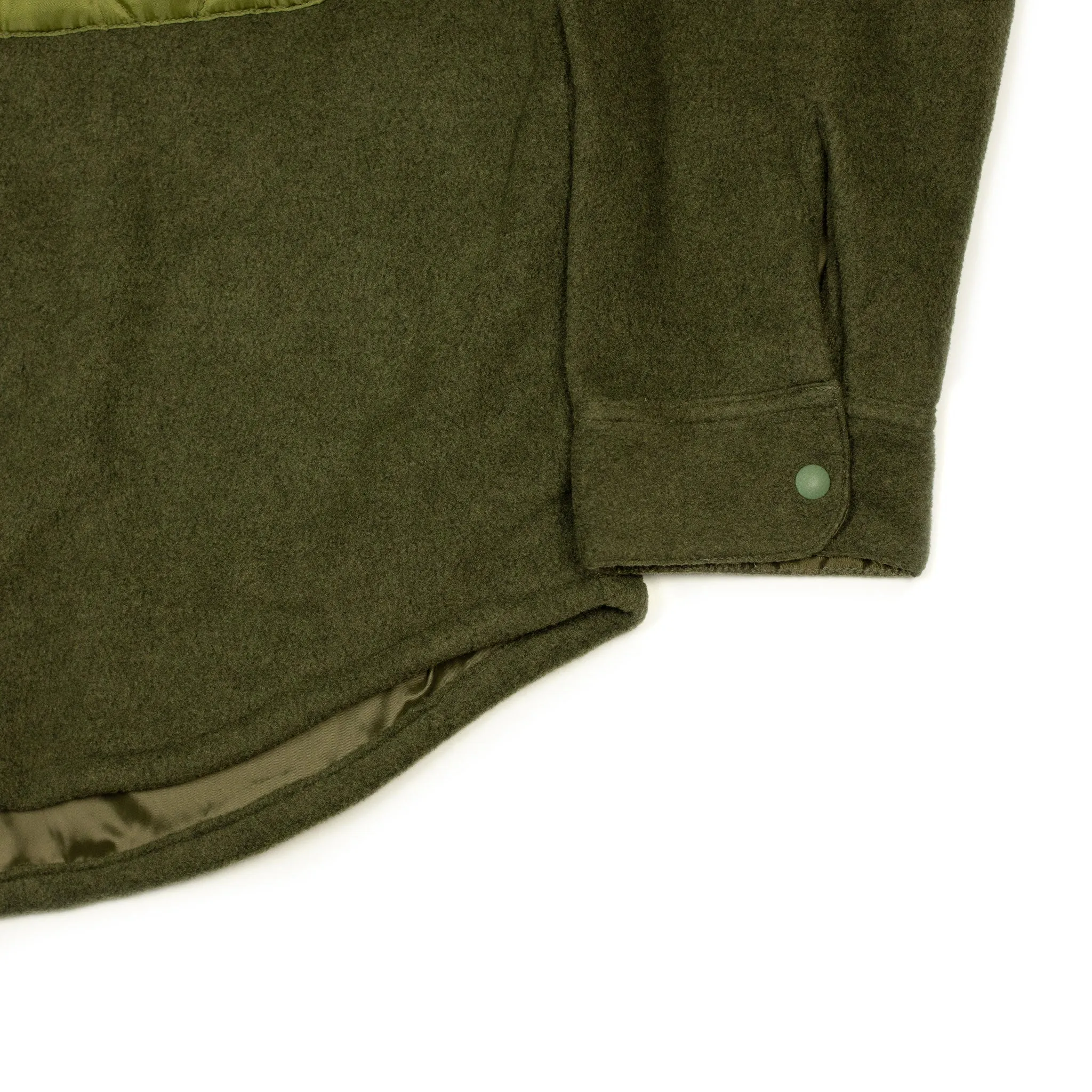 Fleece zip shirt jacket in olive poly