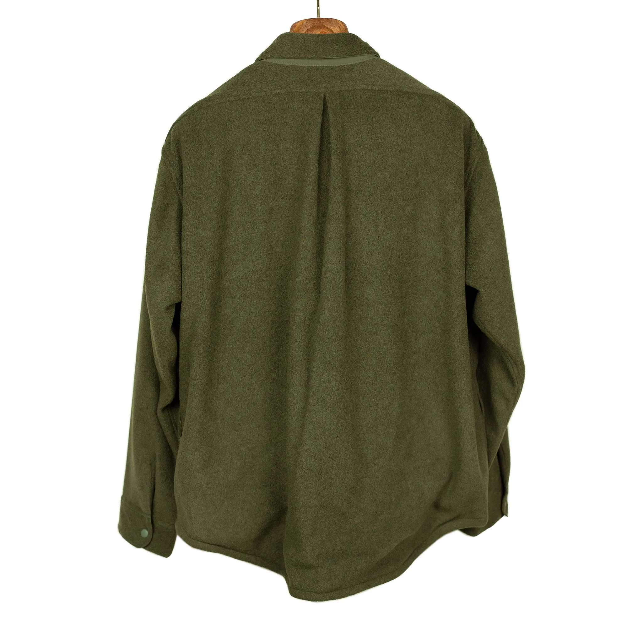 Fleece zip shirt jacket in olive poly