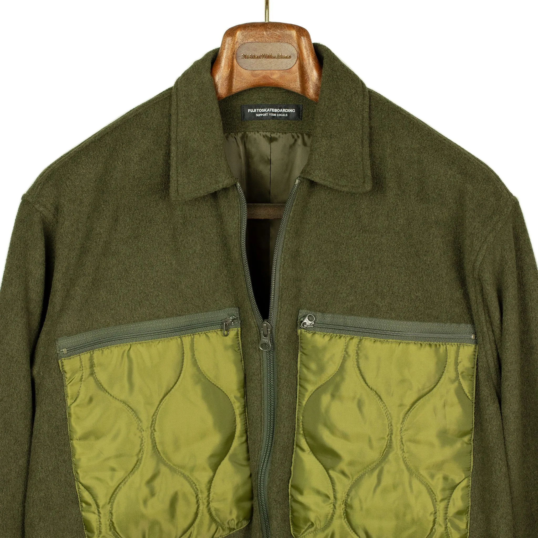 Fleece zip shirt jacket in olive poly