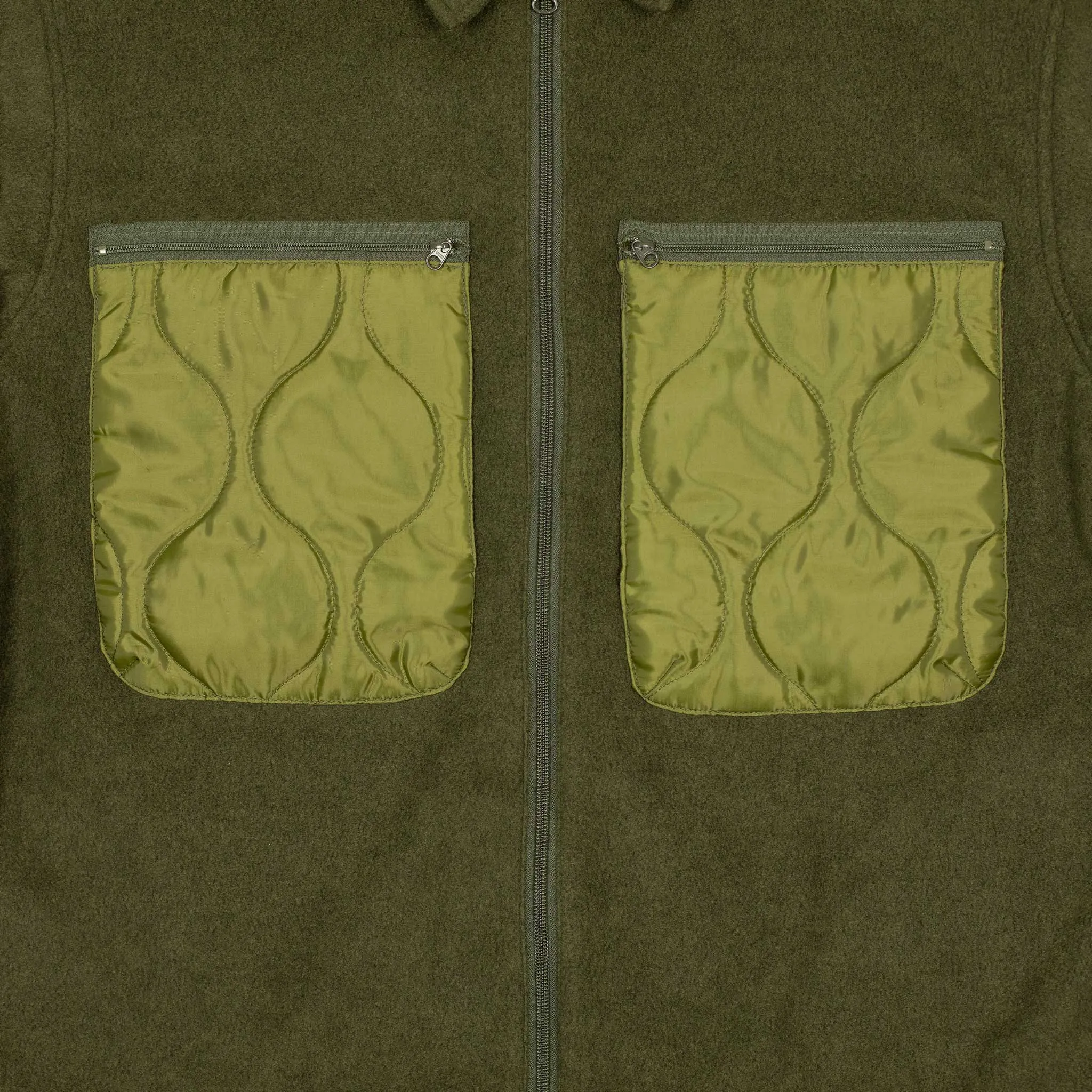 Fleece zip shirt jacket in olive poly