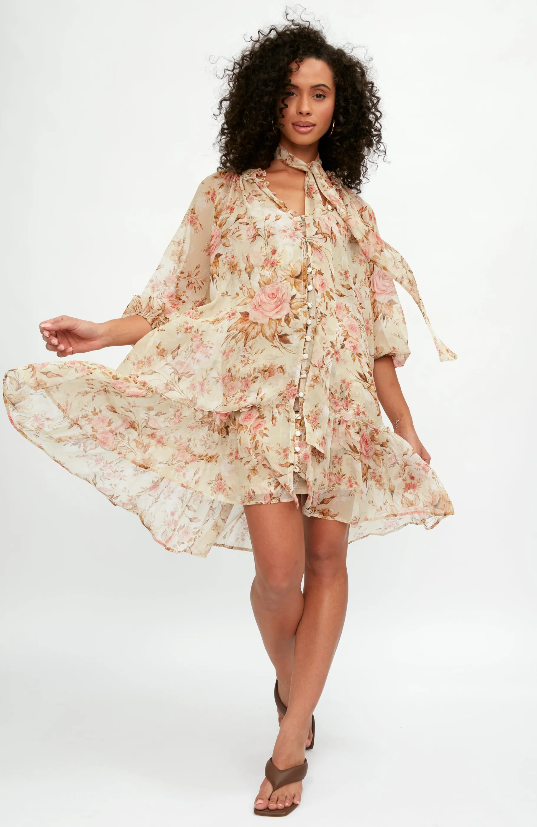 Gardenia Silk Dress in Rose Floral Print