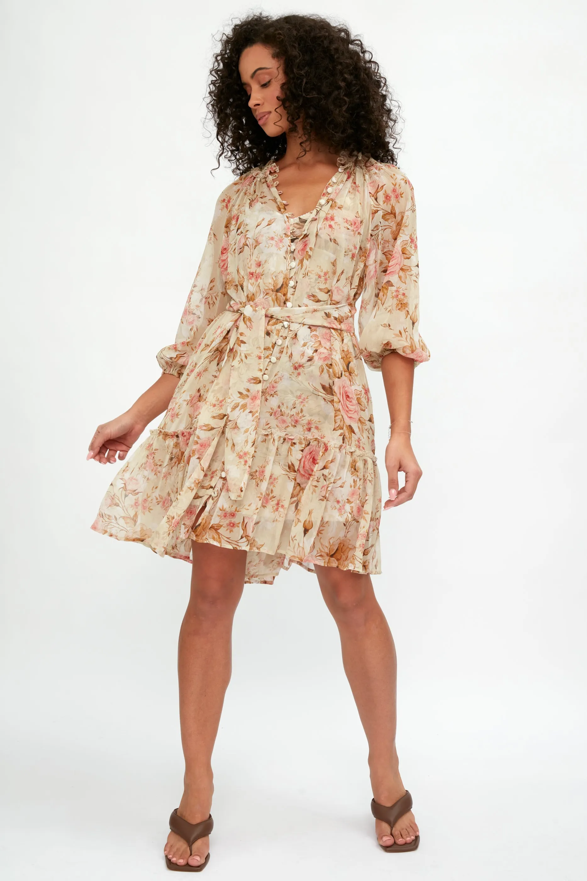 Gardenia Silk Dress in Rose Floral Print