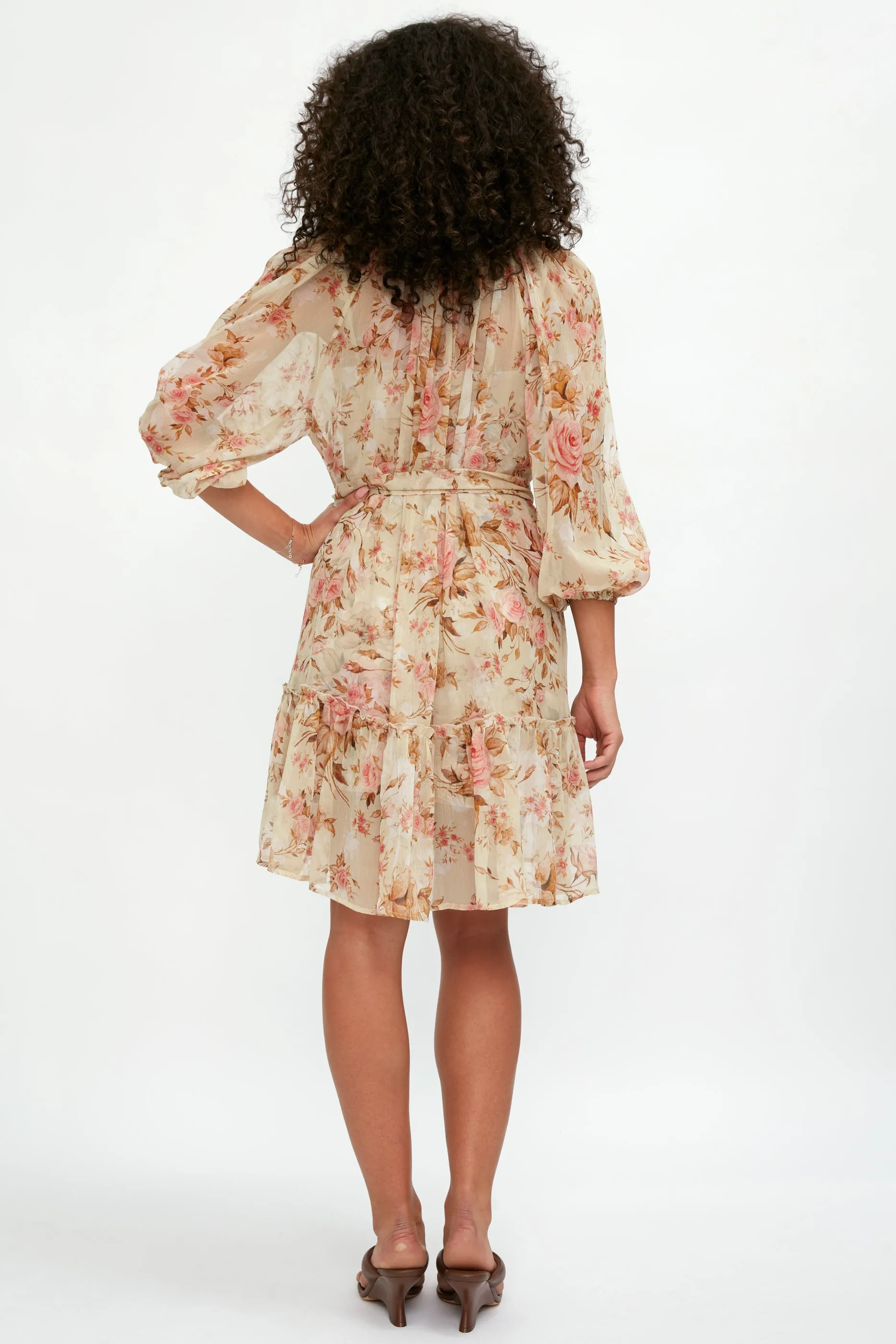 Gardenia Silk Dress in Rose Floral Print