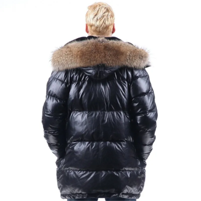 Genuine LEATHER DUCK DOWN Real FUR PARKA COAT