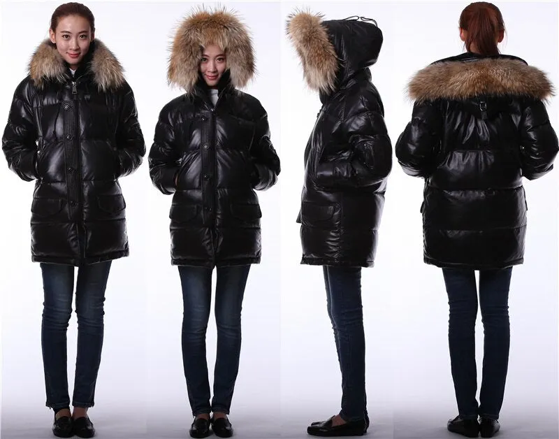 Genuine LEATHER DUCK DOWN Real FUR PARKA COAT