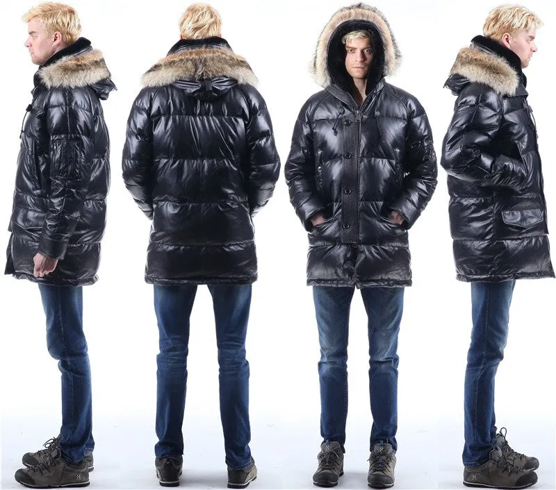 Genuine LEATHER DUCK DOWN Real FUR PARKA COAT