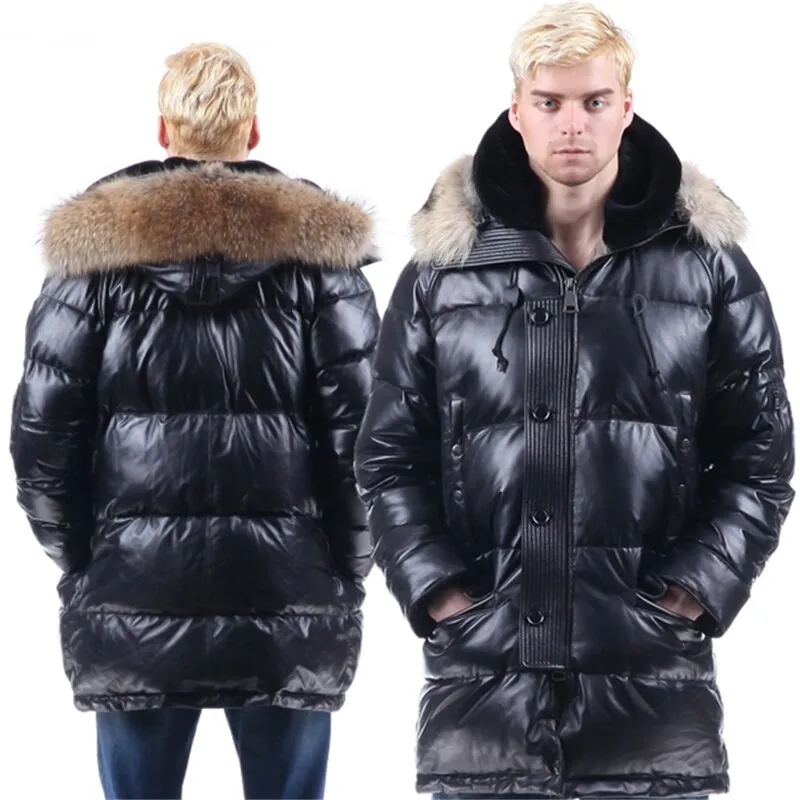 Genuine LEATHER DUCK DOWN Real FUR PARKA COAT