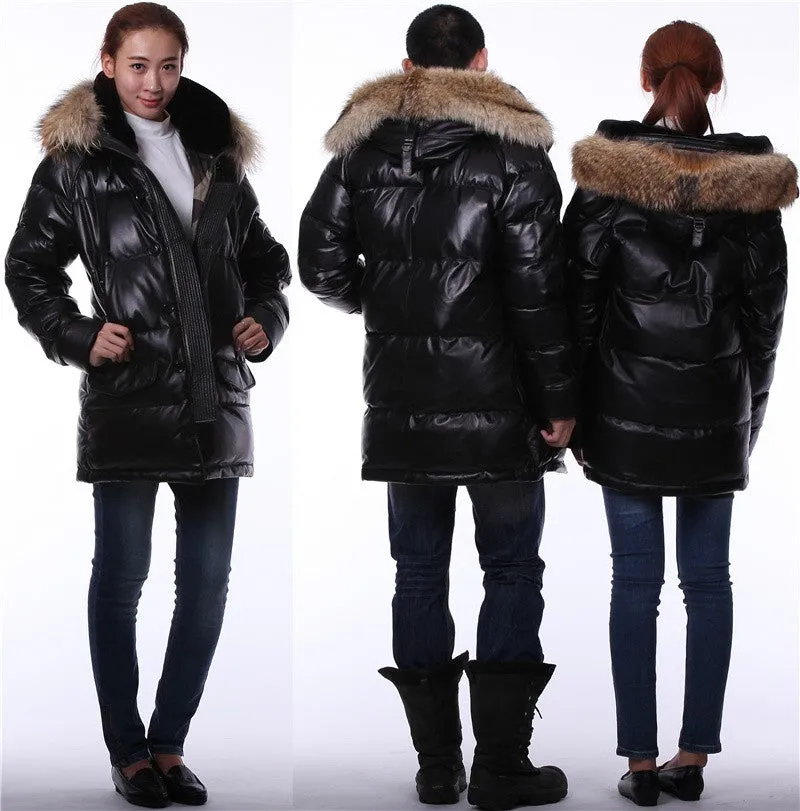 Genuine LEATHER DUCK DOWN Real FUR PARKA COAT