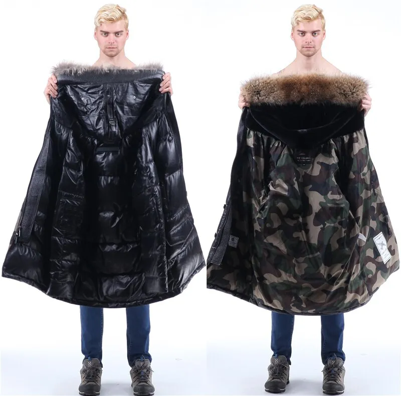 Genuine LEATHER DUCK DOWN Real FUR PARKA COAT