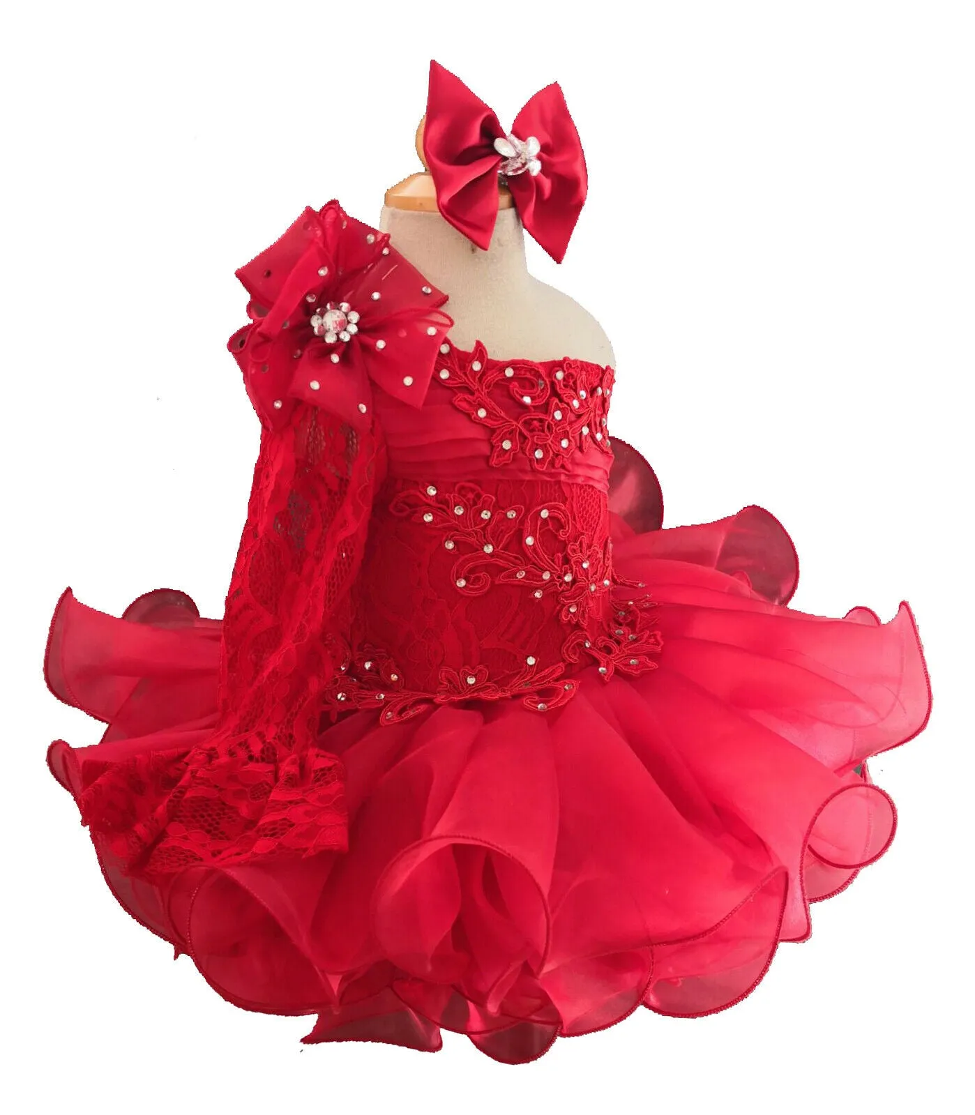 Glitz Hot pink Lace Little Girl Cupcake Pageant Dress