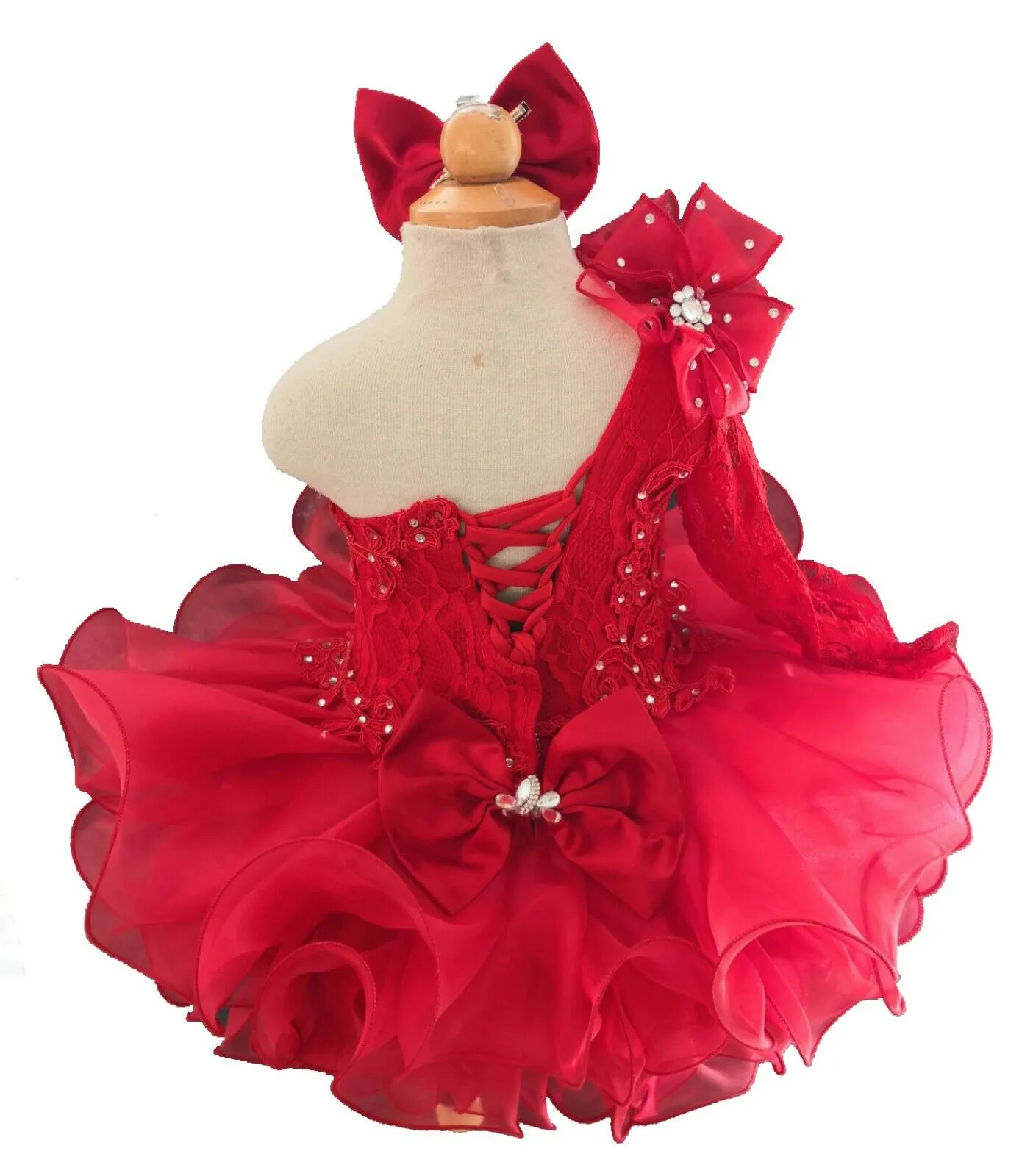 Glitz Hot pink Lace Little Girl Cupcake Pageant Dress