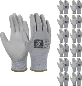 HANDLANDY PU Coated Safety Work Gloves, 6/12 Pairs Work Gloves 11170