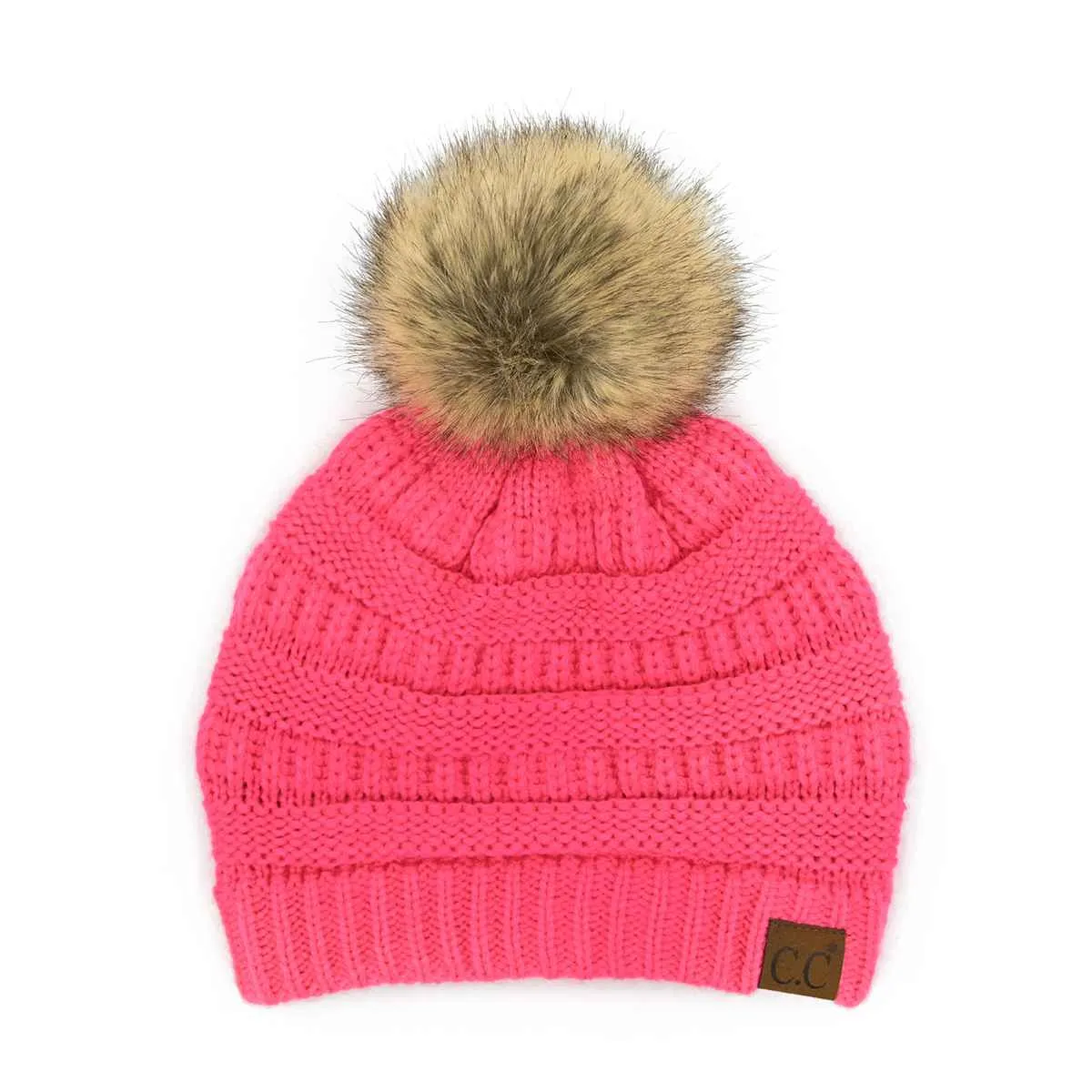 HAT43 Mia Knit Fur Pom Beanie