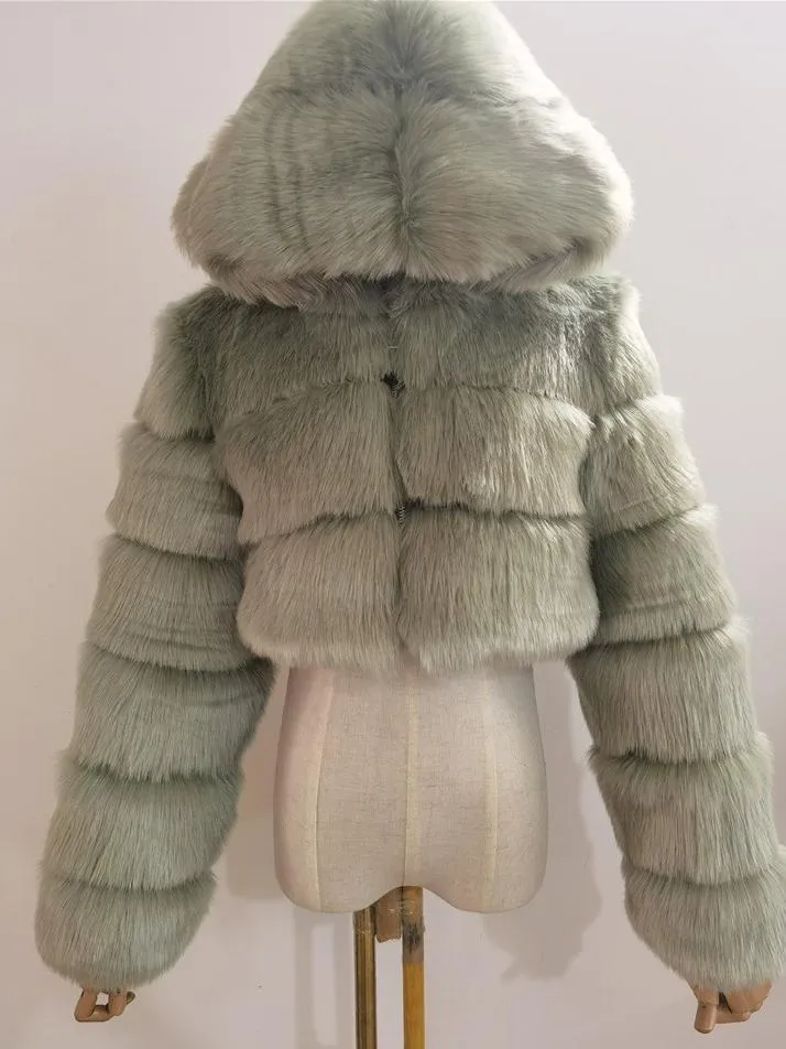 Hooded Faux Fur Bubble Coat