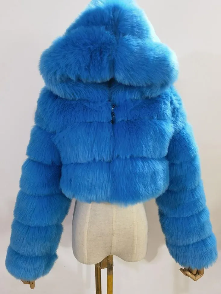 Hooded Faux Fur Bubble Coat