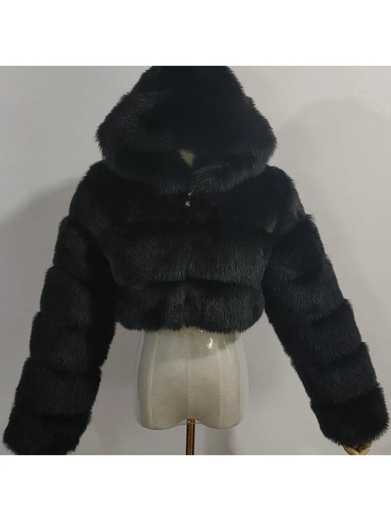 Hooded Faux Fur Bubble Coat