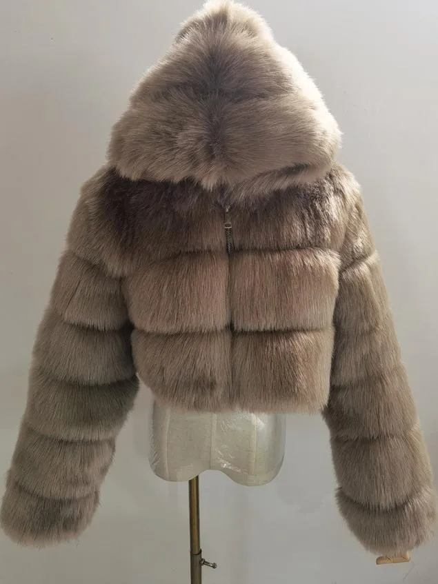 Hooded Faux Fur Bubble Coat