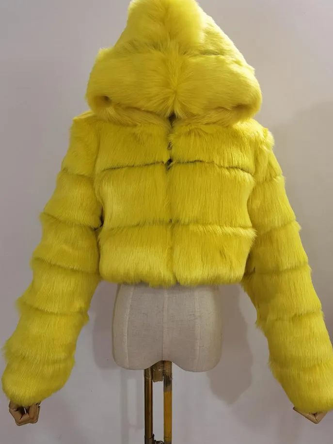 Hooded Faux Fur Bubble Coat