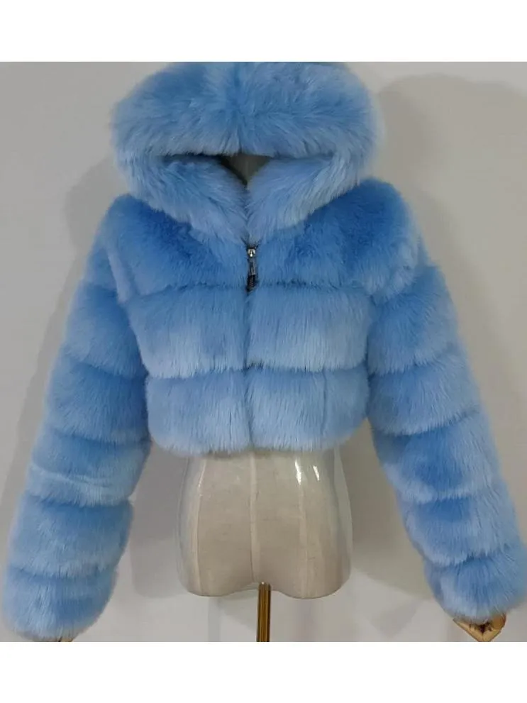 Hooded Faux Fur Bubble Coat