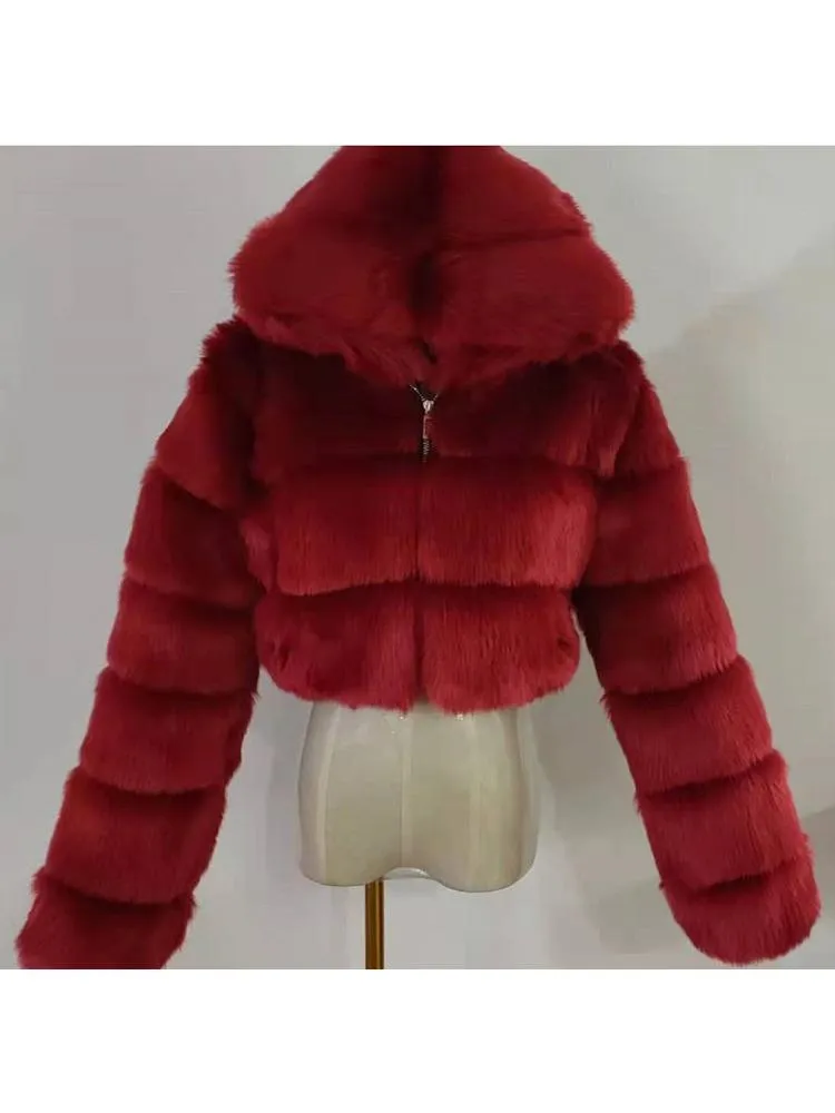 Hooded Faux Fur Bubble Coat