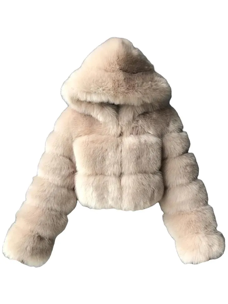 Hooded Faux Fur Bubble Coat