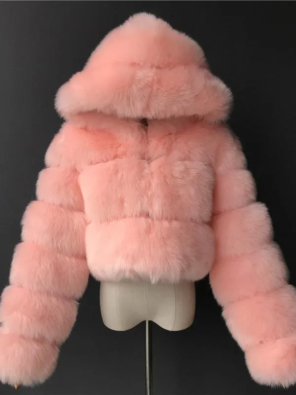 Hooded Faux Fur Bubble Coat