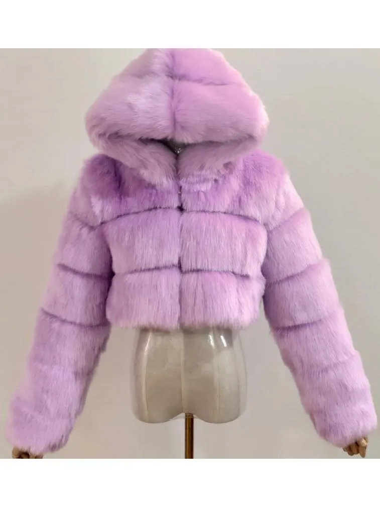 Hooded Faux Fur Bubble Coat