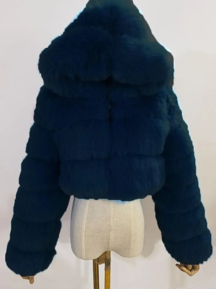 Hooded Faux Fur Bubble Coat