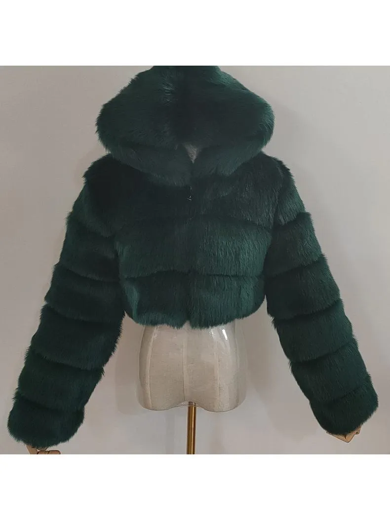 Hooded Faux Fur Bubble Coat