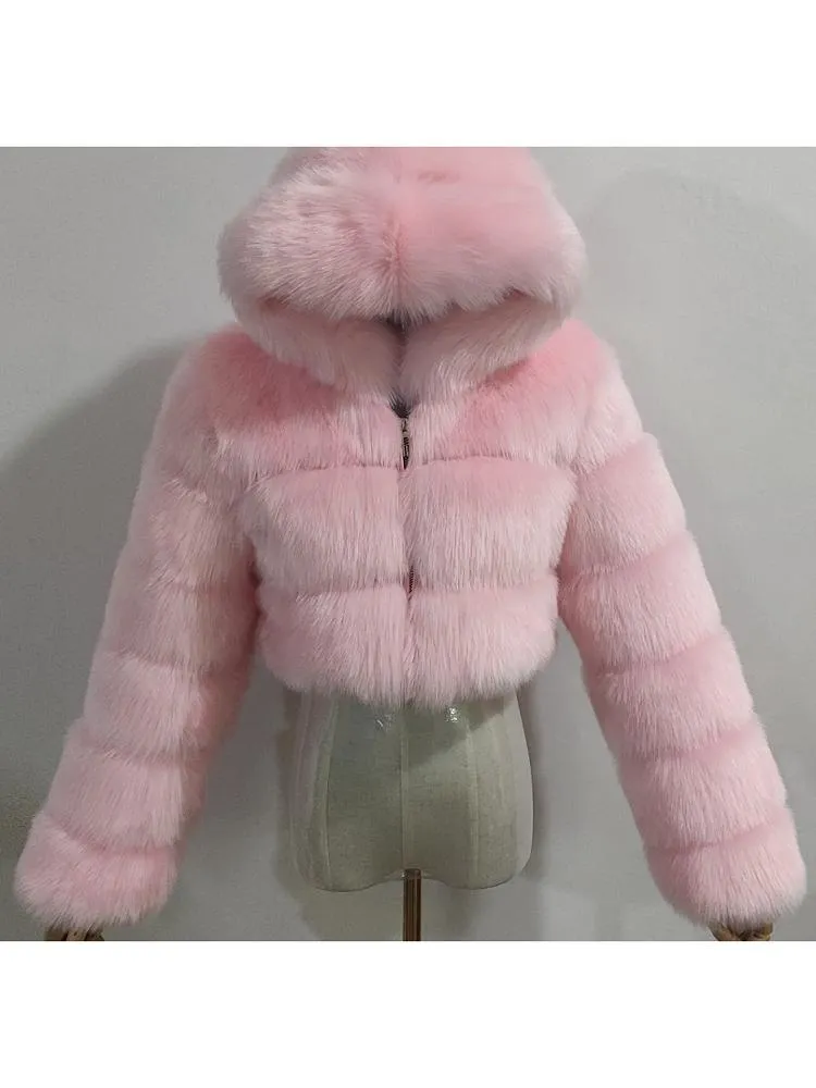 Hooded Faux Fur Bubble Coat