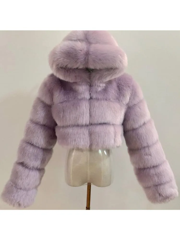 Hooded Faux Fur Bubble Coat