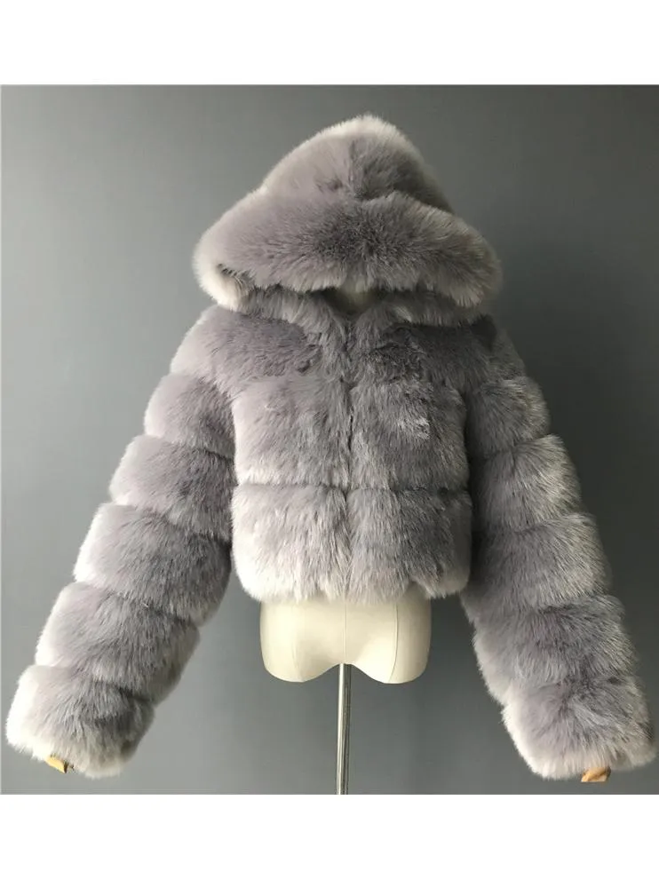 Hooded Faux Fur Bubble Coat