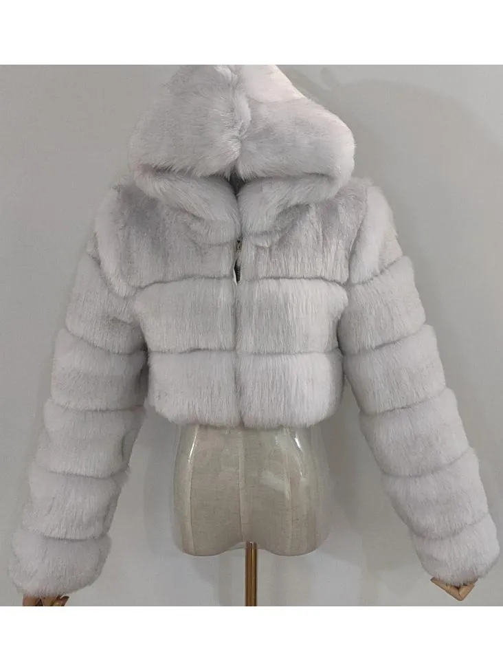 Hooded Faux Fur Bubble Coat