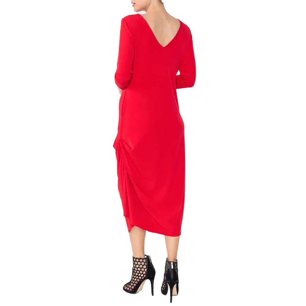 IC Collection Draped Maxi Dress in Red - 4810D