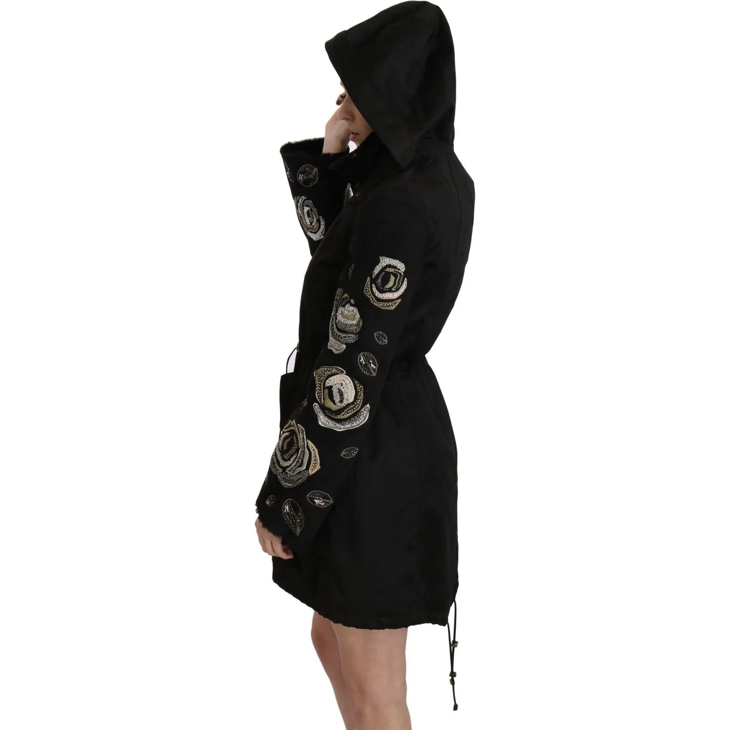 John Richmond Elegant Black Beaded Parka Jacket for Women