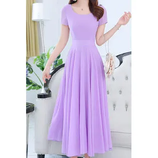 Ketty More Women Short Sleeve Solid Color Fashion Swing Dress-KMWDC1602