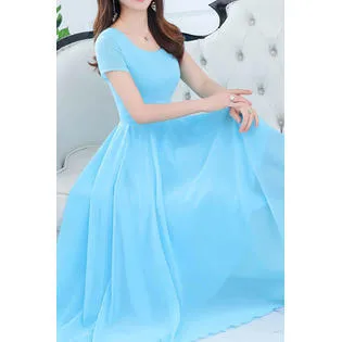 Ketty More Women Short Sleeve Solid Color Fashion Swing Dress-KMWDC1602