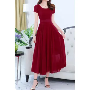 Ketty More Women Short Sleeve Solid Color Fashion Swing Dress-KMWDC1602