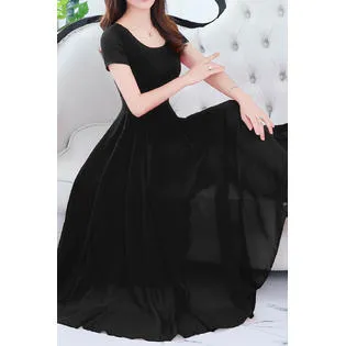 Ketty More Women Short Sleeve Solid Color Fashion Swing Dress-KMWDC1602