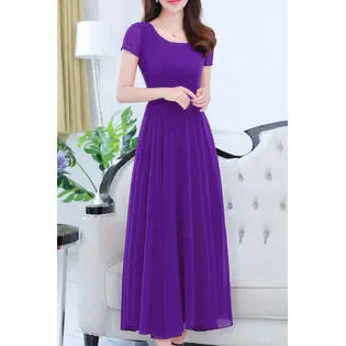 Ketty More Women Short Sleeve Solid Color Fashion Swing Dress-KMWDC1602