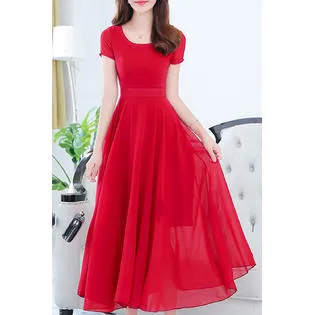 Ketty More Women Short Sleeve Solid Color Fashion Swing Dress-KMWDC1602