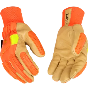 Kinco 1938KWA Hi-vis Golden Grain Pigskin Palm PVC Impact Protection Sewn Thermal Insulation Gloves (One Dozen)