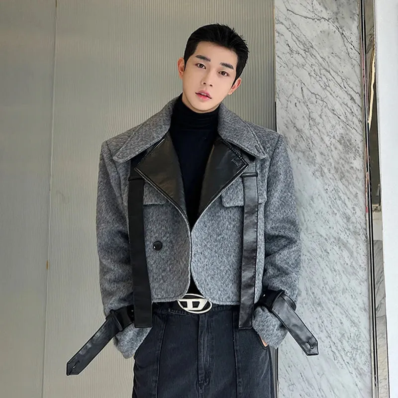 Korean Style Trend Jackets Men's Niche Design Leather Combination Fur Short Coat Fashion Autumn Clothing 9C3372